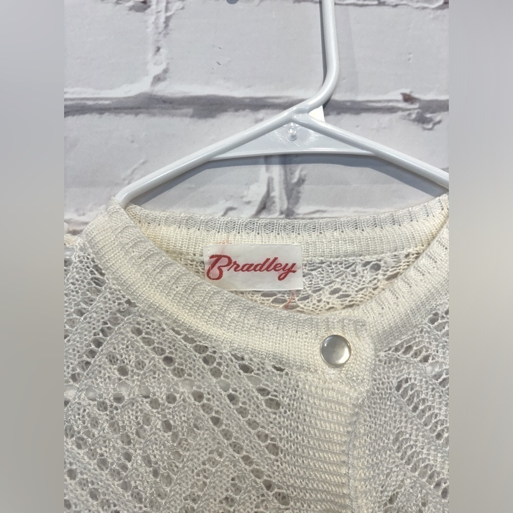 Bradley Off White Knit 60s Vintage Button Down Crew Cardigan Sweater Size Medium - Picture 5 of 6